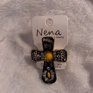 Nena Black and Yellow Cross Stretch Ring